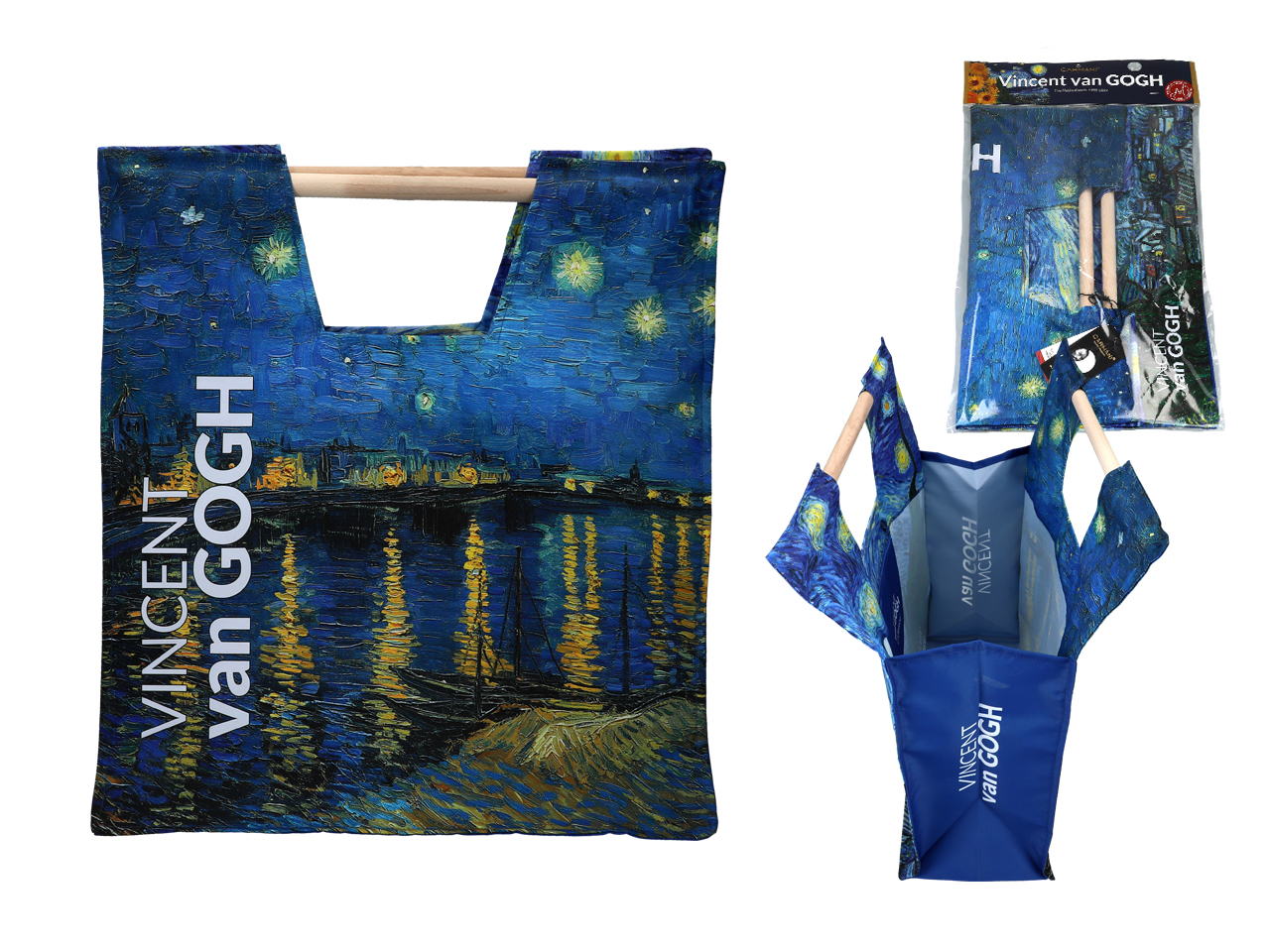 Tasche Mit Holzgriff, Stofftasche „nacht An Der Rhône“, Motiv: Van Gogh