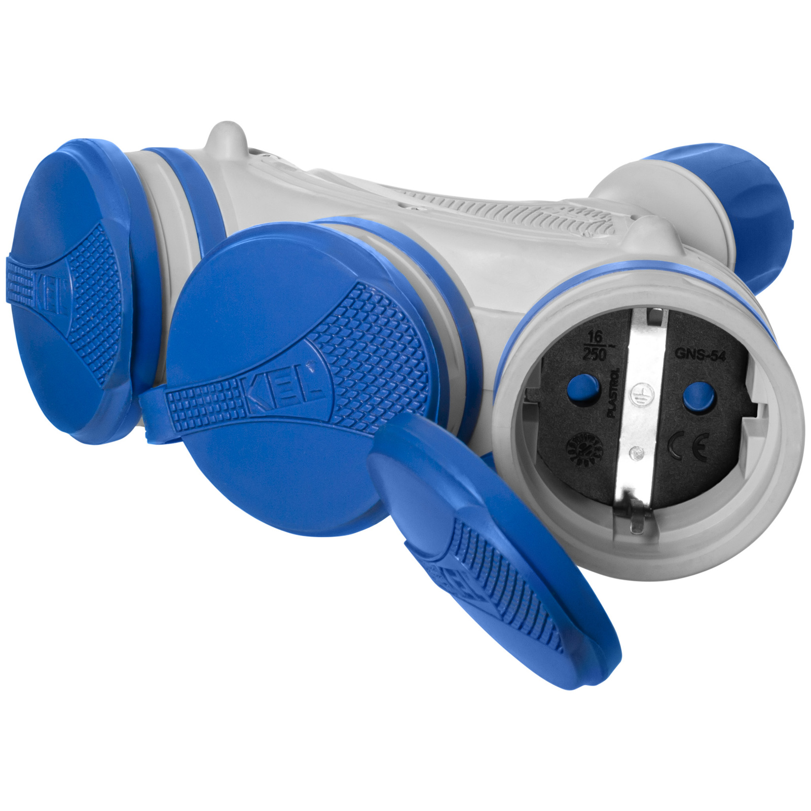 Dreifach-schukosteckdose Ip44 3x2p+z 16a 250v Grau-blauer Verteiler