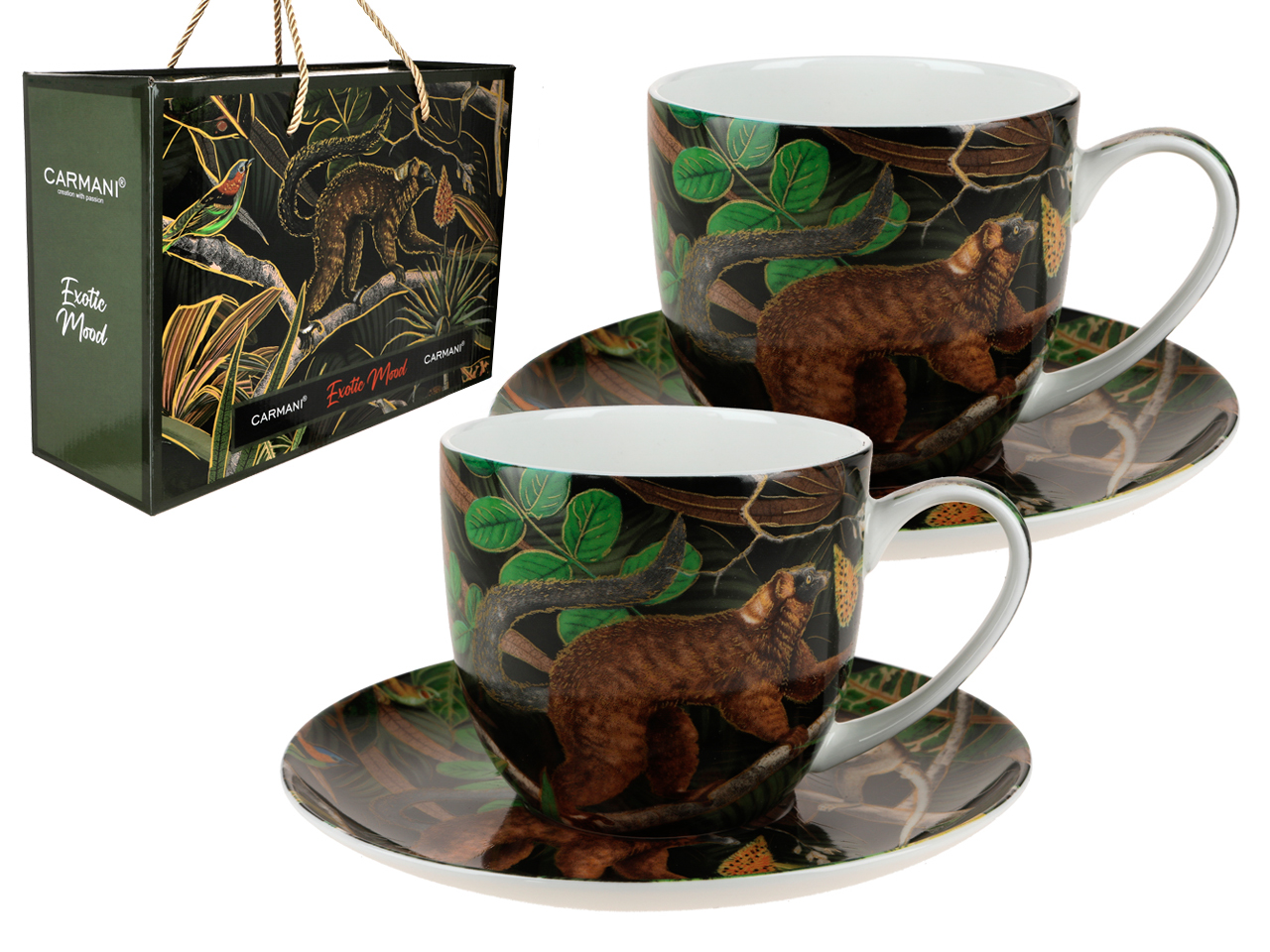 Set Aus 2 Tassen Mit Untertassen, Exotisches Flair, Exotische Blumen – Geschenkidee