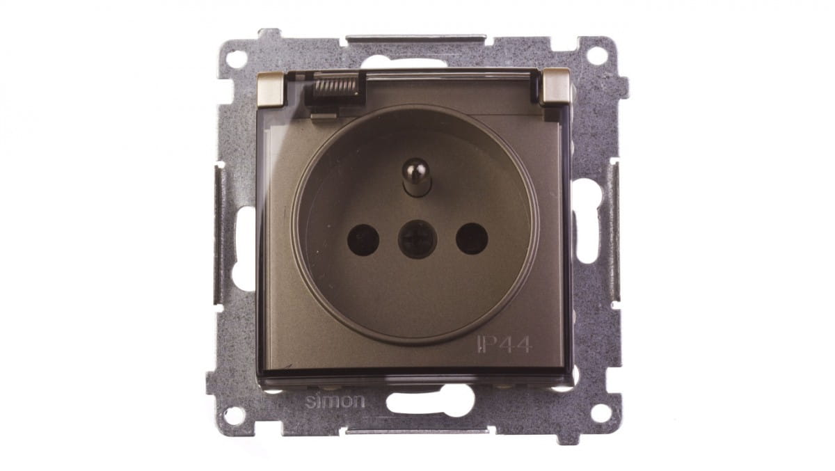 Simon 54 Spritzwassergeschützte Steckdose Mit/ohne Ip44 Mit Transparenter Abdeckung, Mattgold Dgz1buz.01/44a