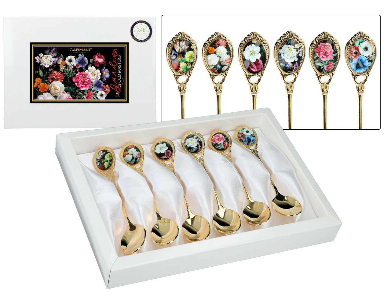 Set Mit 6 Teelöffeln, Gemischt Mit 2 Blumen, Carmani Geschenklöffel