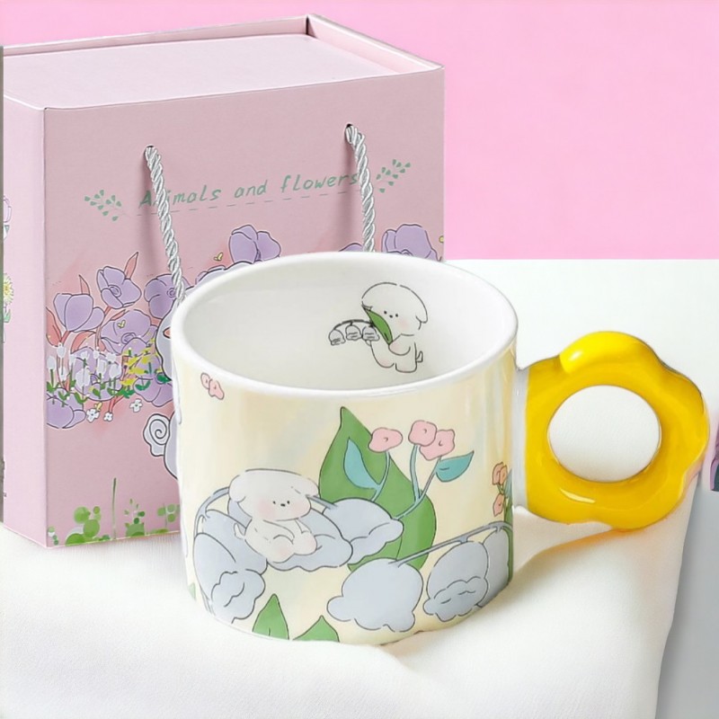 Blumenbecher Mit Löffel, 280 Ml, Gelbes Geschenkset