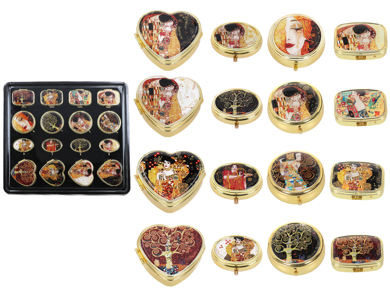 Set Mit 16 Schachteln, Gemischt, Gustav Klimt-motiv, Schmuckgeschenk
