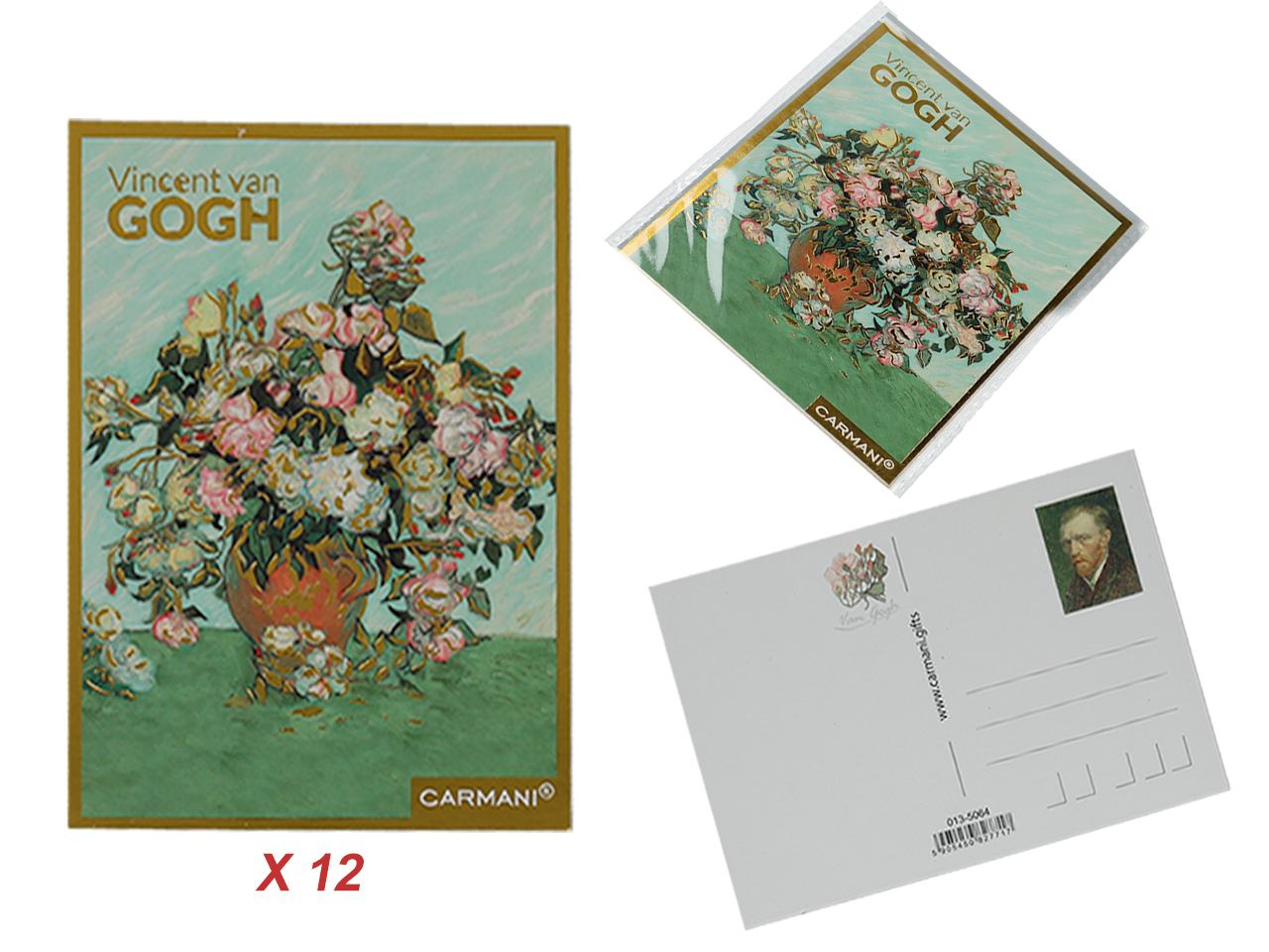 Set Mit 12 Postkarten: Van Goghs Rosen In Einer Vase (gemälde) – Geschenkidee