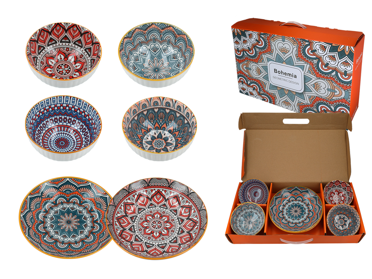 Set Aus 4 Schüsseln Und 2 Tellern Für Reis, Suppen, Salate Und Asiatische Küche