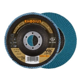 RHODIUS LGZ F3, 10 Stück, 115 mm, Korn 120, Fächerschleifscheibe