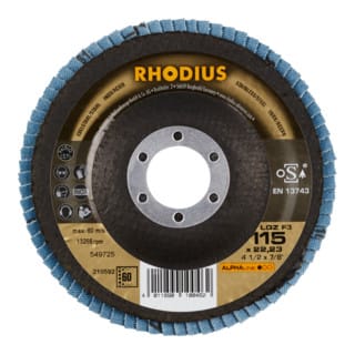 Rhodius Abrasives - rhodius lgz F3, 10 Stück, 115 mm, Korn 60, Fächerschleifscheibe