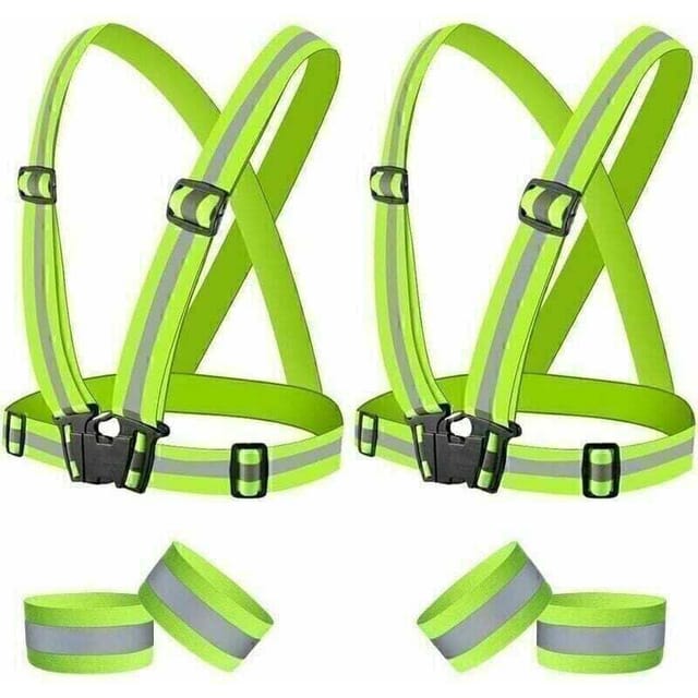 Sicherheitsweste – reflektierende Westen – 2 Stück, 4 reflektierende Armbänder – Nachtlaufen, Wandern, Radfahren und Motorradfahren, Erwachsene und