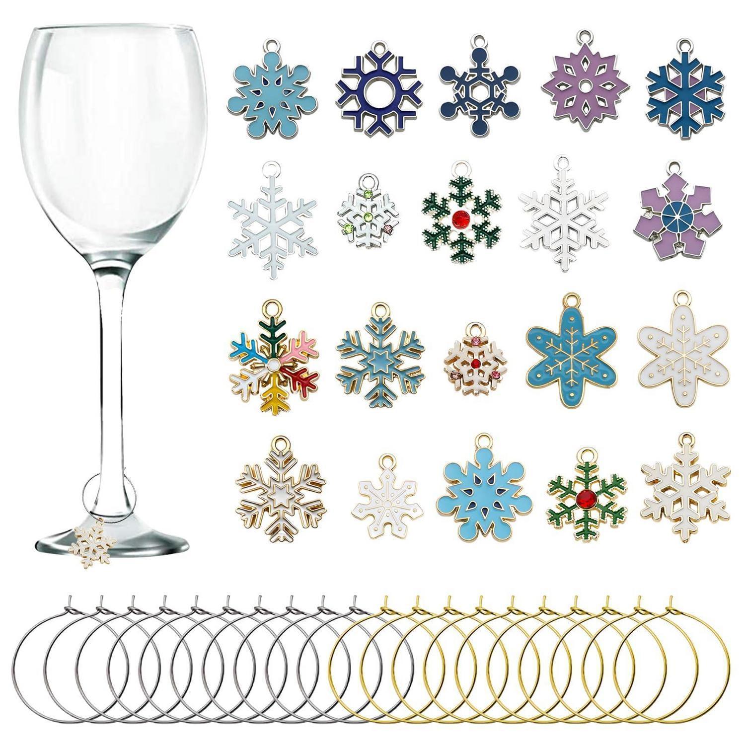 20x Weinglas-anhänger Schneeflocke, Zinklegierung, Weihnachts-deko, Getränkemarkierer