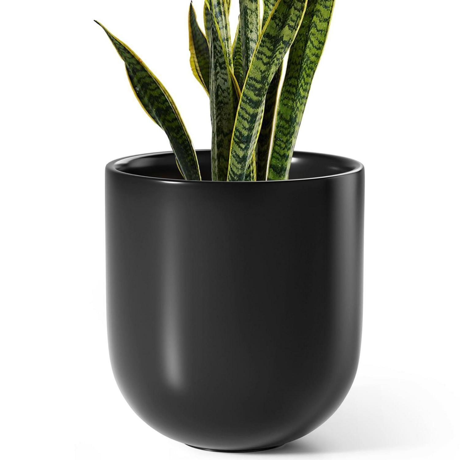 Keramik Blumentopf 25 Cm Mit Abflussloch Und Stöpsel, Schwarz