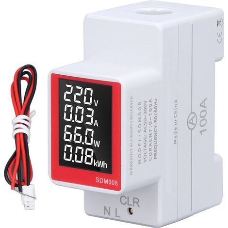 Ac Digital Display Meter Rail Type Power Voltmeter Energy Reset Clear Function Ac50300v