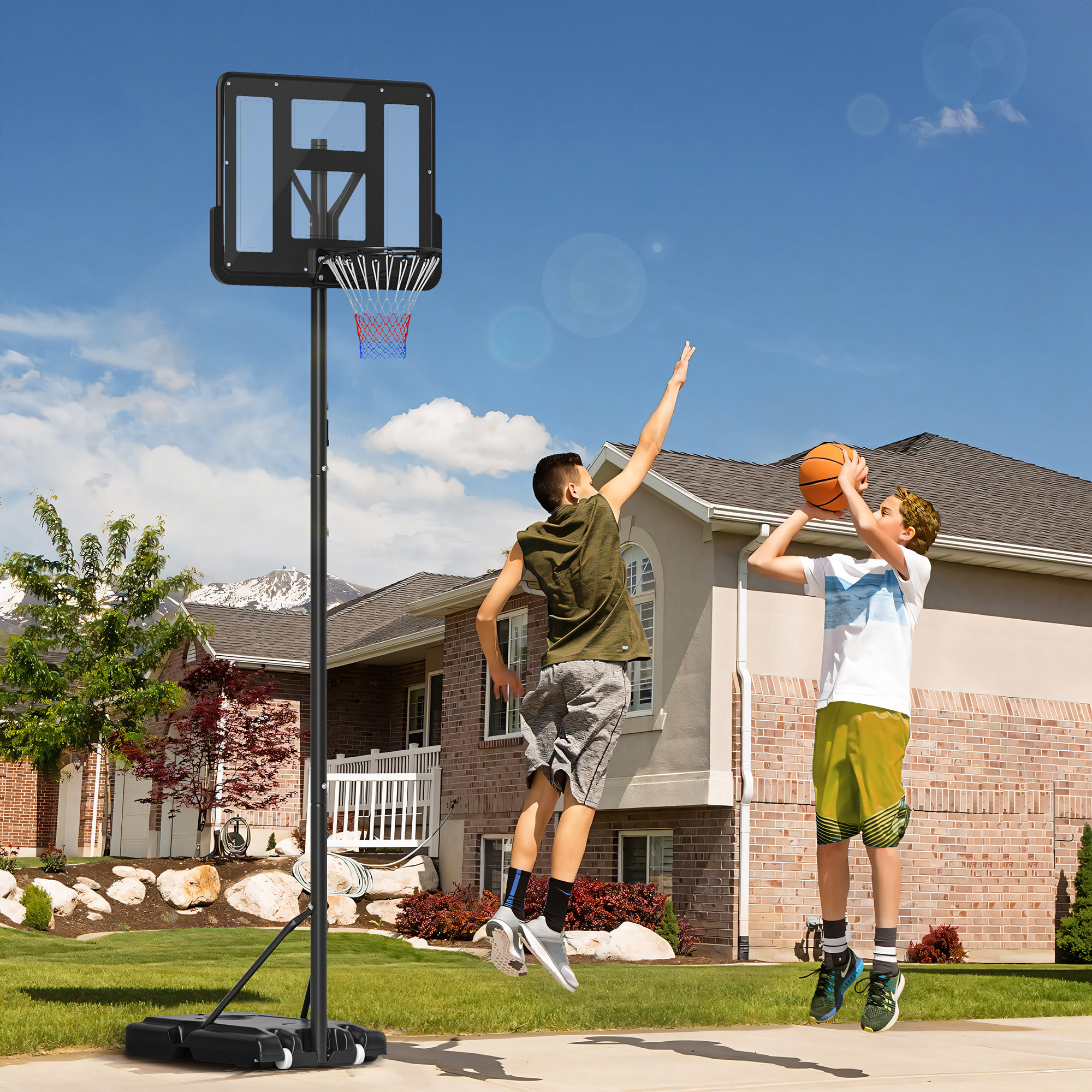 Höhenverstellbarer Basketballkorb (160–305 Cm), Fahrbarer Fuß Und Stahlrahmen, Transparentes Pvc-backboard