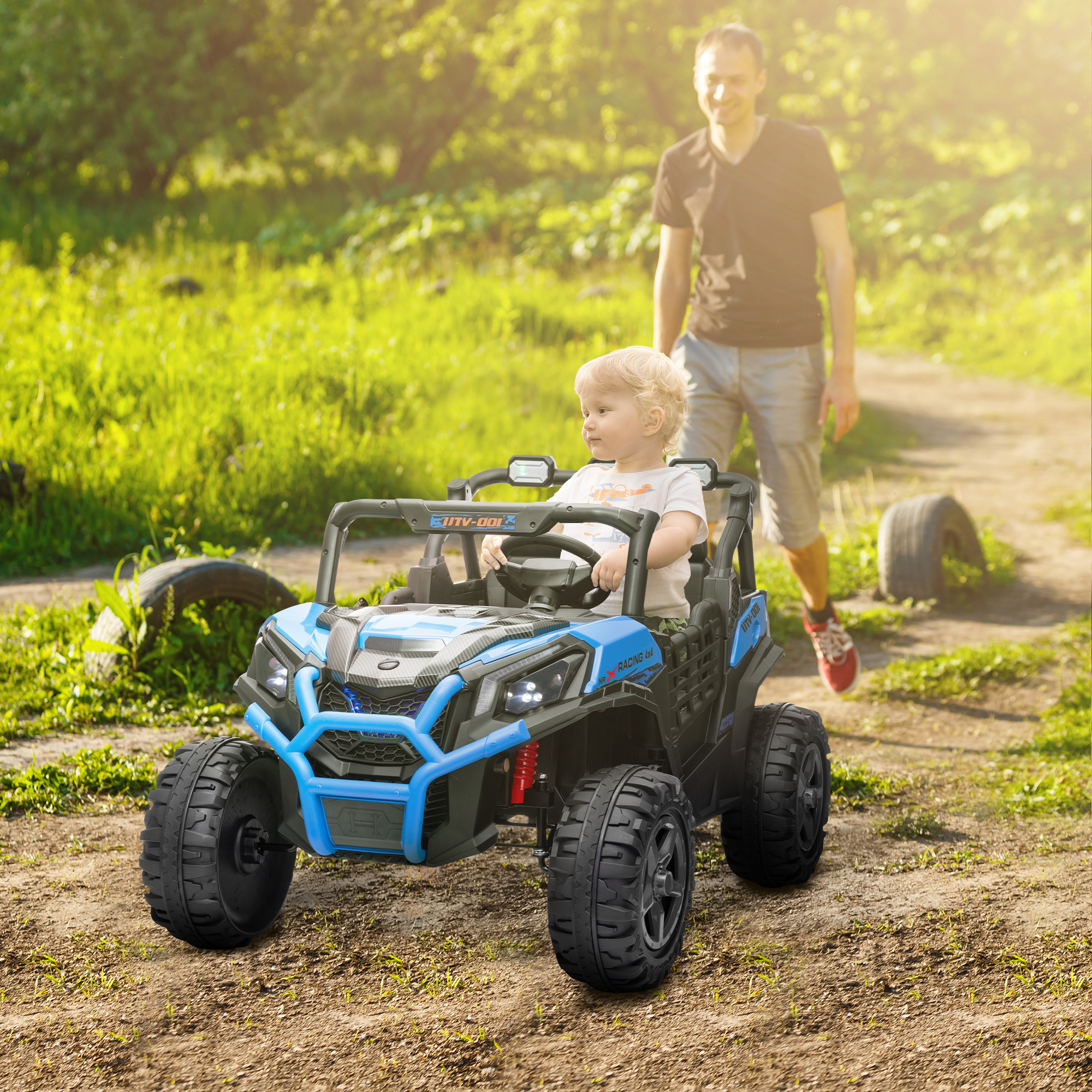 Zweisitziges 24-v-elektroauto Für Kinder Mit Fernbedienung Und 3 Geschwindigkeitsstufen, Für Kinder Von 3 Bis 8 Jahren, Blau