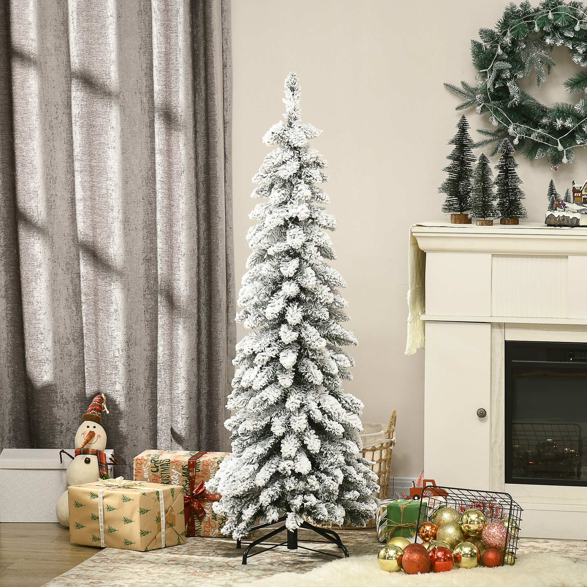 Künstlicher Weihnachtsbaum Mit Stahlfuß, 253 Schneebedeckten Zweigen, Faltbarem Fuß, 135 Cm Hoch, Grün