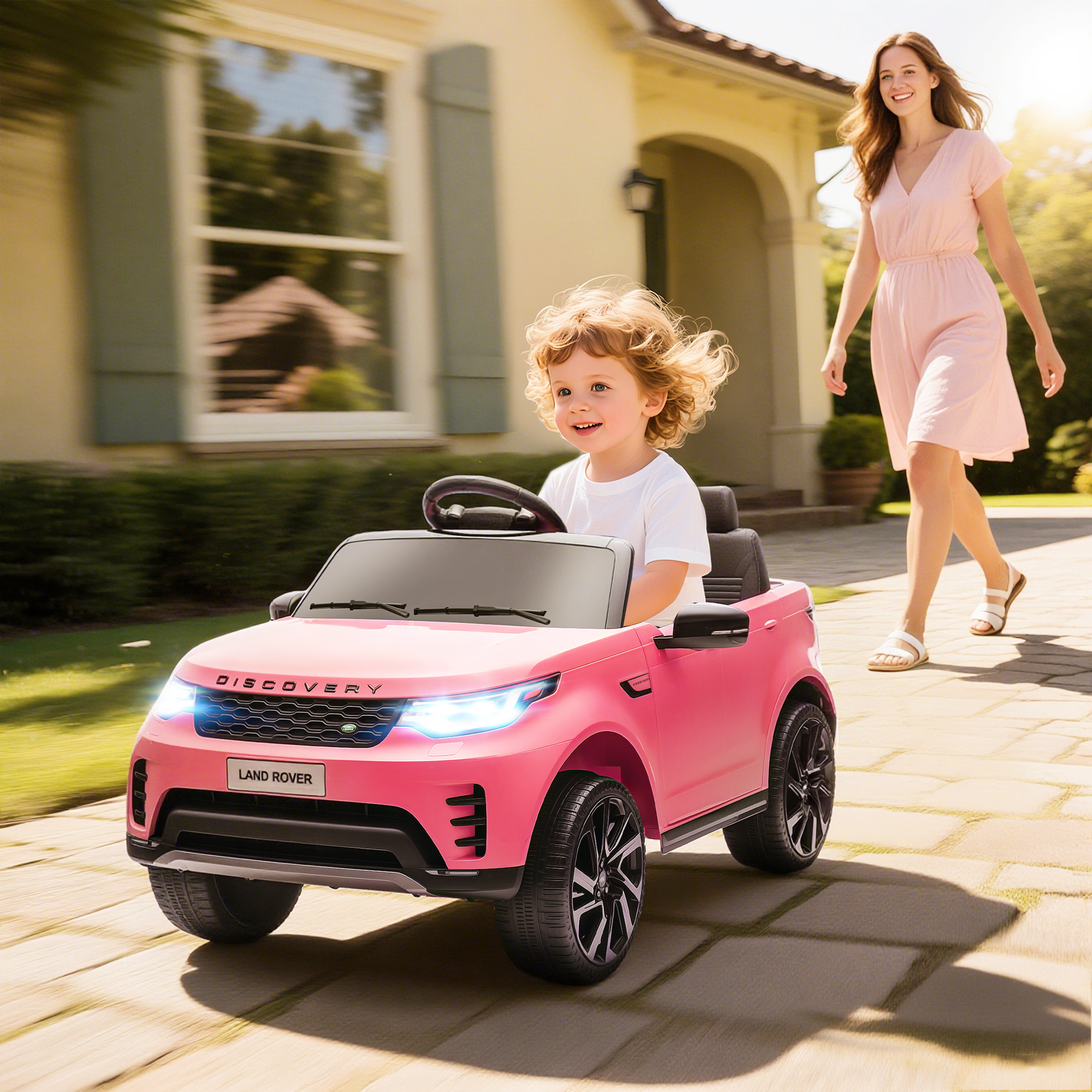 Lizenziertes Elektrisches Land Rover Kinderauto Mit Led-scheinwerfern, Hupe Und Fernbedienung, 105 X 68,5 X 58 Cm, Pink