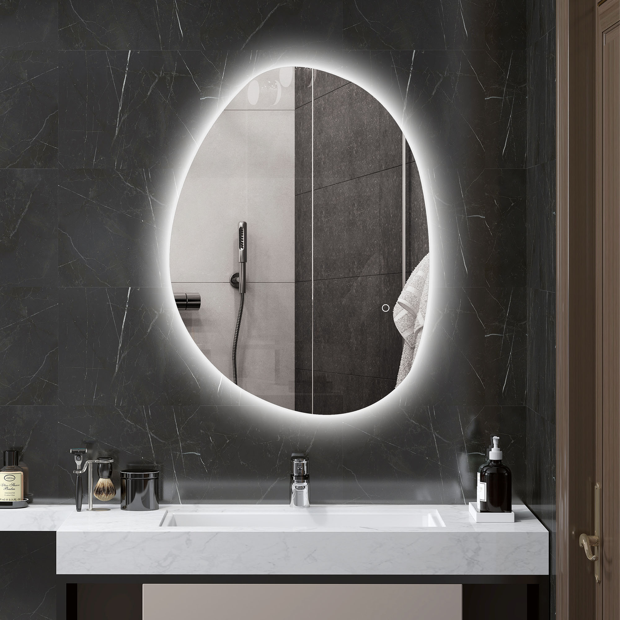 Led-badezimmerspiegel Mit Einstellbarer Farbe Und Temperatur, Gehärtetes Glas, 80 X 5 X 60 Cm, Silber