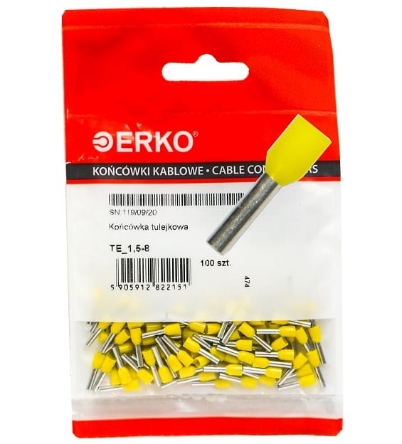 Isolierte Aderendhülsenspitze TE 1,5/8 100 Stück gelb ERKO