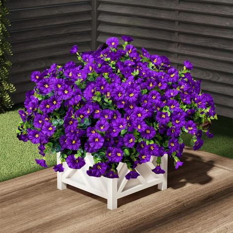 Outdoor Artificial Purple Flowers 16 Picks – Uv Resistant Silk Bindweed Eucalyptus – For Flower Pots Porches Gardens – Ideal Container Porch Garden Decor