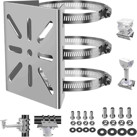 Universal Wall Mount Bracket – Security Camera Mount Vertical Pole Stand – Stainless Steel Fixing Angle Bracket With 3 Rings 100mm Diameter – Cameras Solar Panels Ptz Dome
