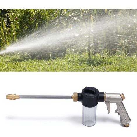 High Pressure Water Gun – Adjustable Nozzle For Garden Hose Foam Cleaning – Yard Watering Car Wash General Cleaning Pet Rinse – Silver