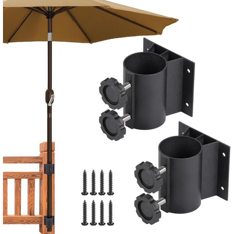 2 X Parasol Balcony Brackets For Pole 33 Mm To 50 Mm Diameter,parasol Holder Railing Fixing With 8 Screws For Terrace,garden,bar