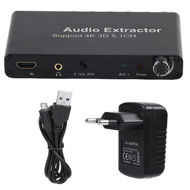 HDMI 5.1 Audio-Extraktor mit 4K 3D-Ausgang, Audio-Video-Konverter, 100–240-V-Netzteil, EU-Stecker
