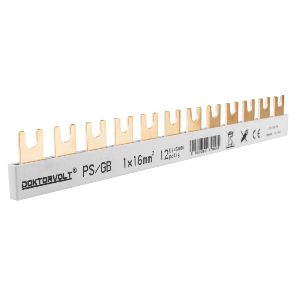Isolierte Kammanschluss-sammelschiene, 1-phasig, 12 Module, 16mm2, Schalttafel