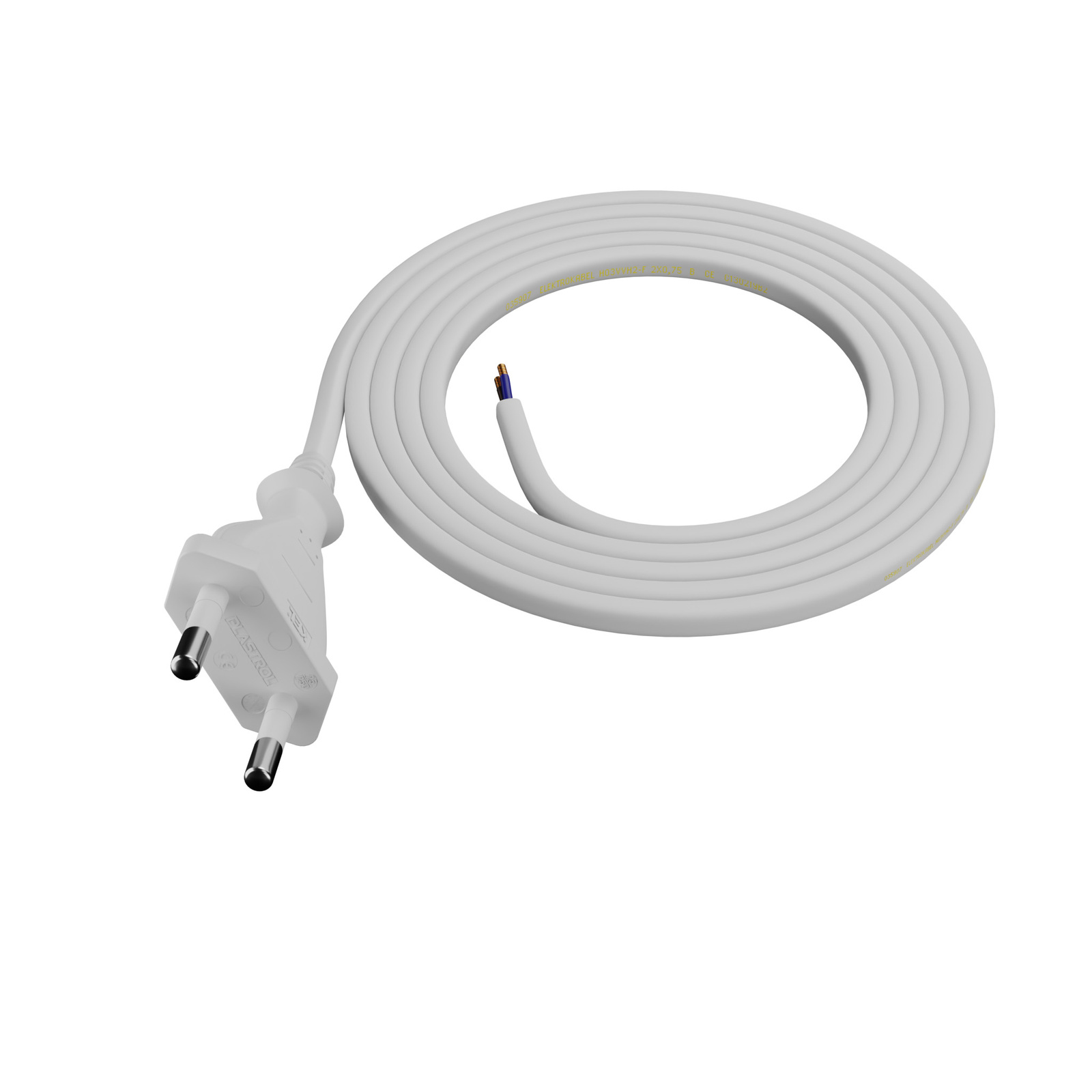 1 M Langes Anschlusskabel Mit Flachstecker, 2 X 0,75 Mm² Weißes Stromkabel