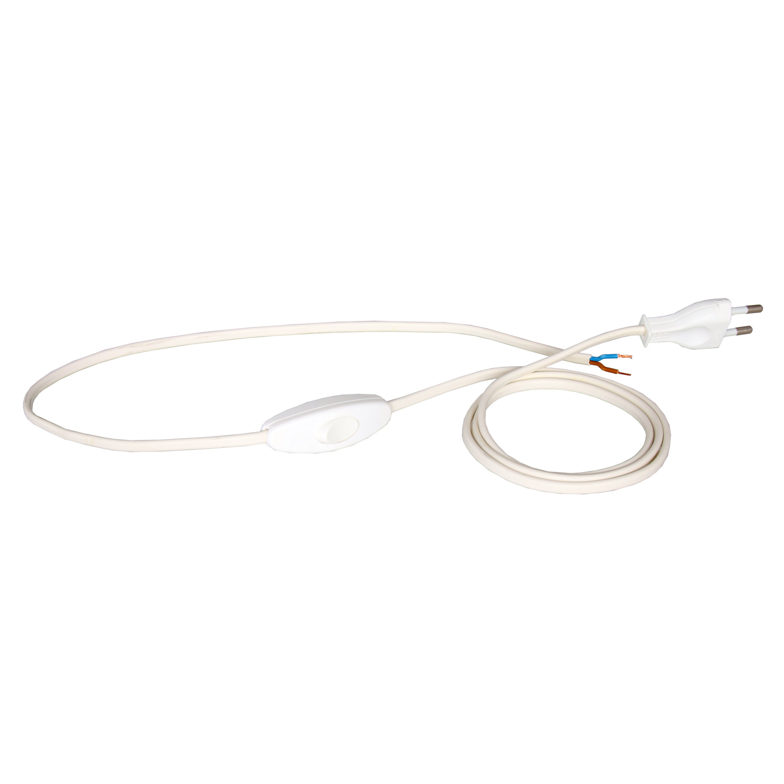 Kabel Mit Schalter, 1,5 M, 2 X 0,75 Mm², Mit Flachstecker, Weißes Netzkabel