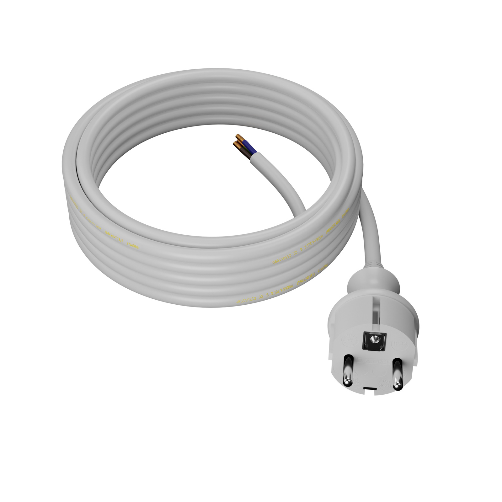 Netzkabel Mit Geradem Stecker, 5 M, 3 X 1,5 Mm², 16 A, Schutzart Ip44, Weiß