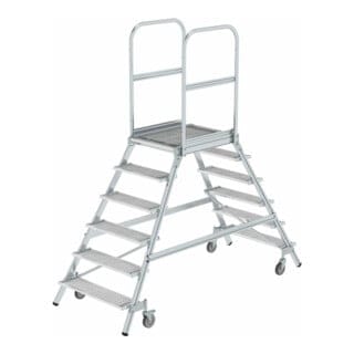 Günzburger Steigtechnik - Podesttreppe beidseitig begehbar mit Federrolle Stahl-Gitterrost 2x6 Stufen - 051206