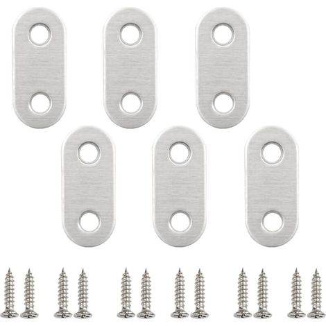 Flat Corner Brackets, 6 X Flat Straight Mounting Brackets Reinforced Stainless Steel Legs With Metal Assembly Screws For Wooden Chair, Shelf, Panel, Window, Furniture, Fixing