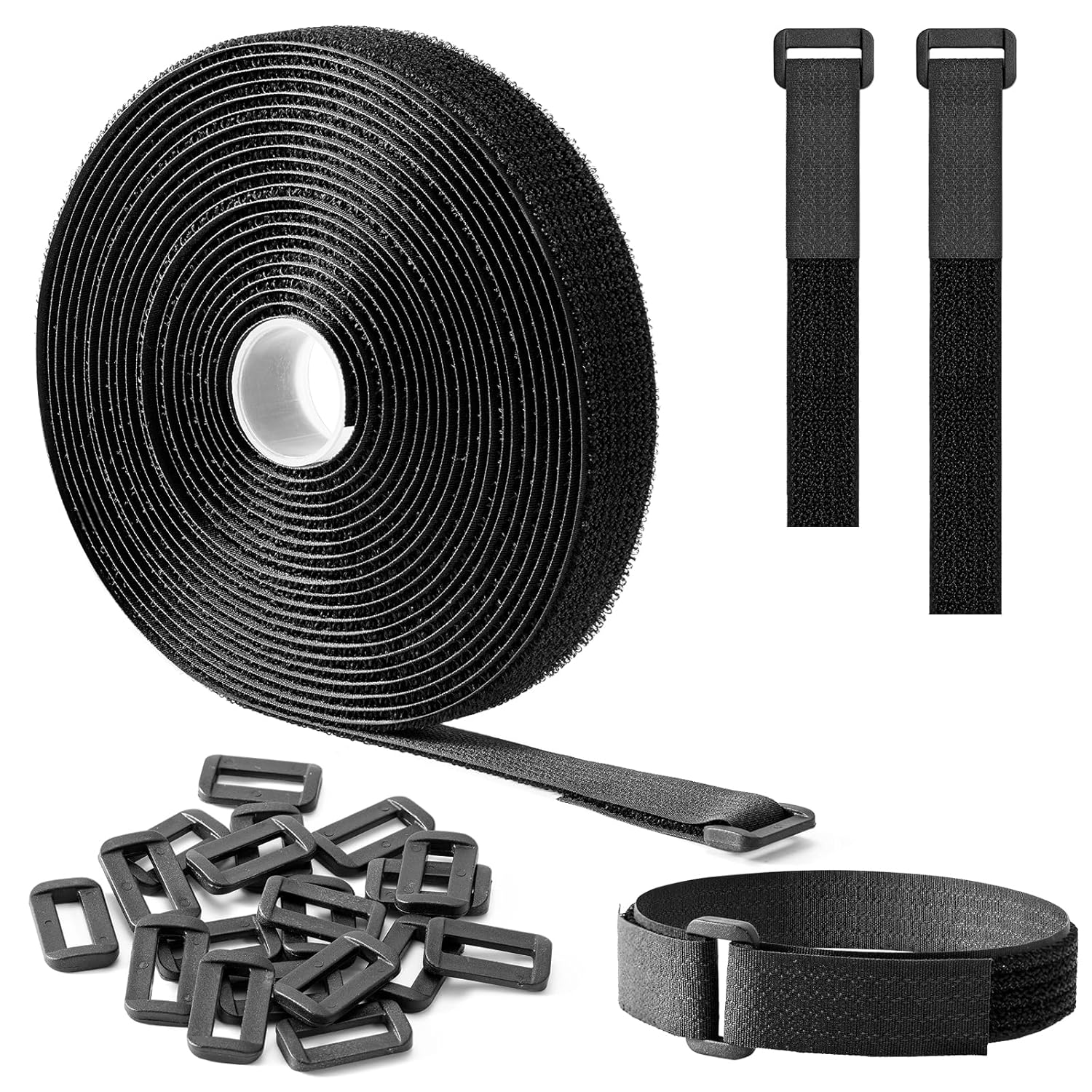 Verstellbare Kabelbinder/kabelmanagement-bänder, 5 Meter X 2 Zentimeter (mit 25 Schlaufen), Klettbänder, Die Auf Die Gewünschte Länge Zugeschnitten Werden Können - Schwarz.
