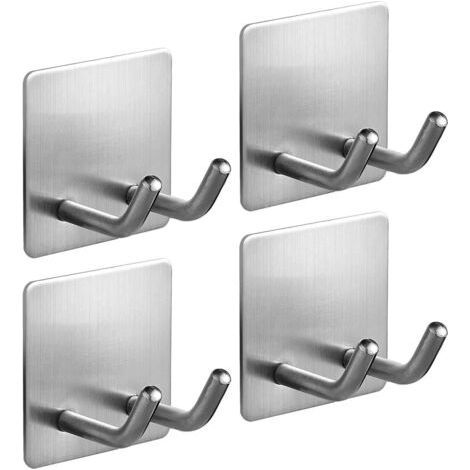 Self Adhesive Hooks, Shower Shaver Holder 4 Pack Sticky Hooks Stainless Steel Hanging Rack Storage Hook, Shower Hook For Shaver Bathroom Kitchen Organizer For Shaver Outlet Dress Towel Loofah Coat