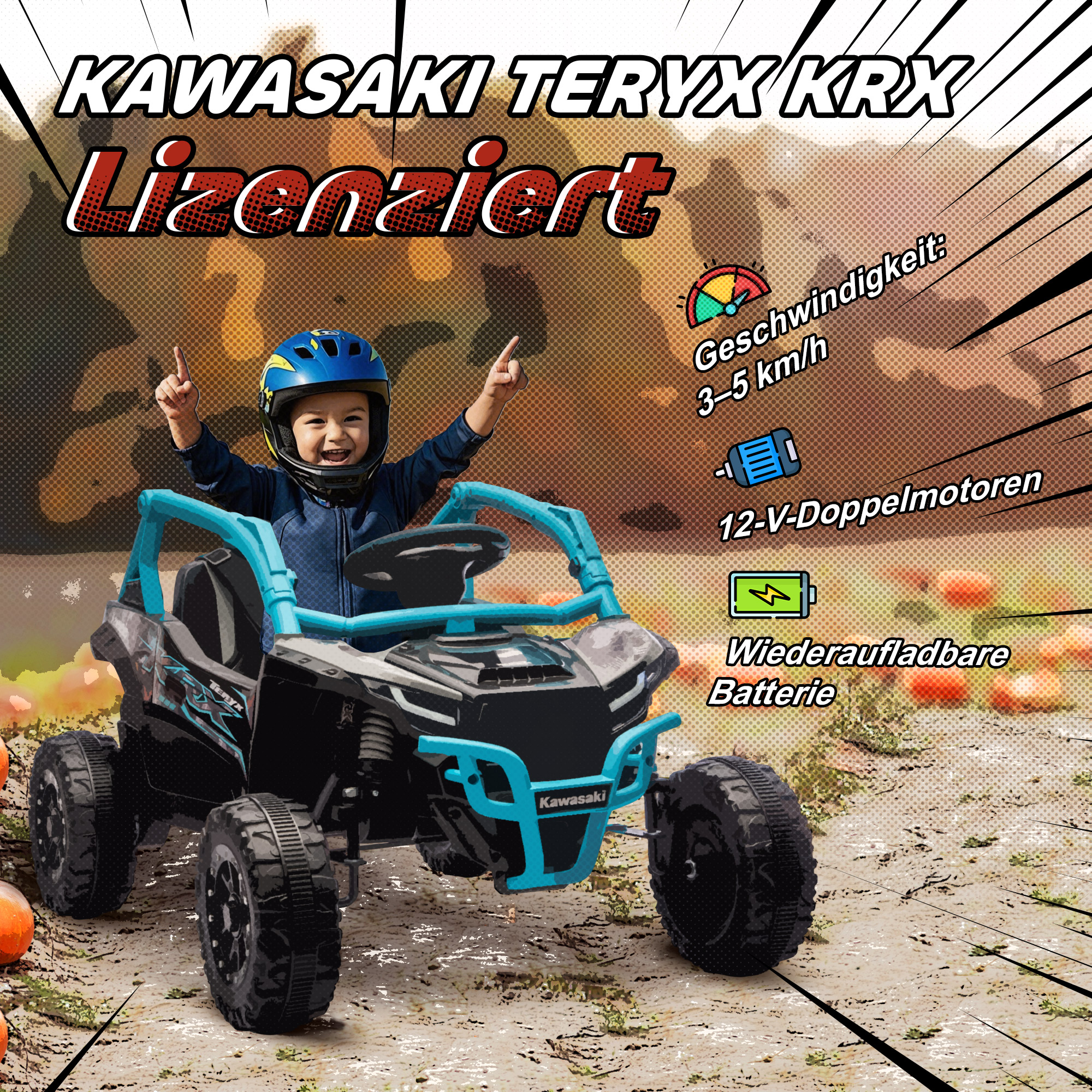 Elektrisches Kinderauto 12v, Fernbedienung, Led-scheinwerfer, Musik, Akustisches Signal, Für Kinder Von 3-8 Jahren, Blau.