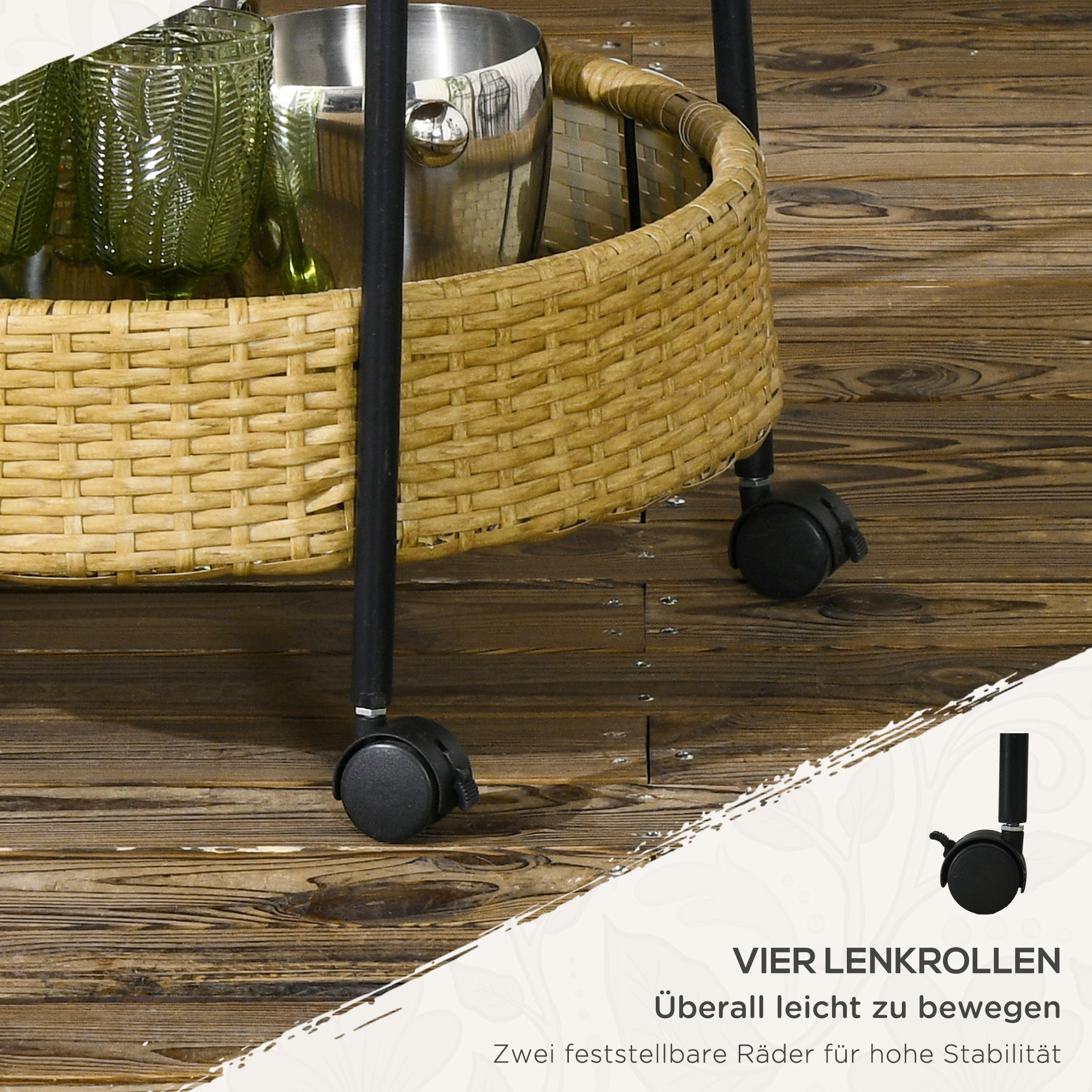 Servierwagen Für Den Außenbereich, 2 Ablagen, Bremsen, Polyrattan, Metallgestell, Ø 50 X 66 Cm, Gelb