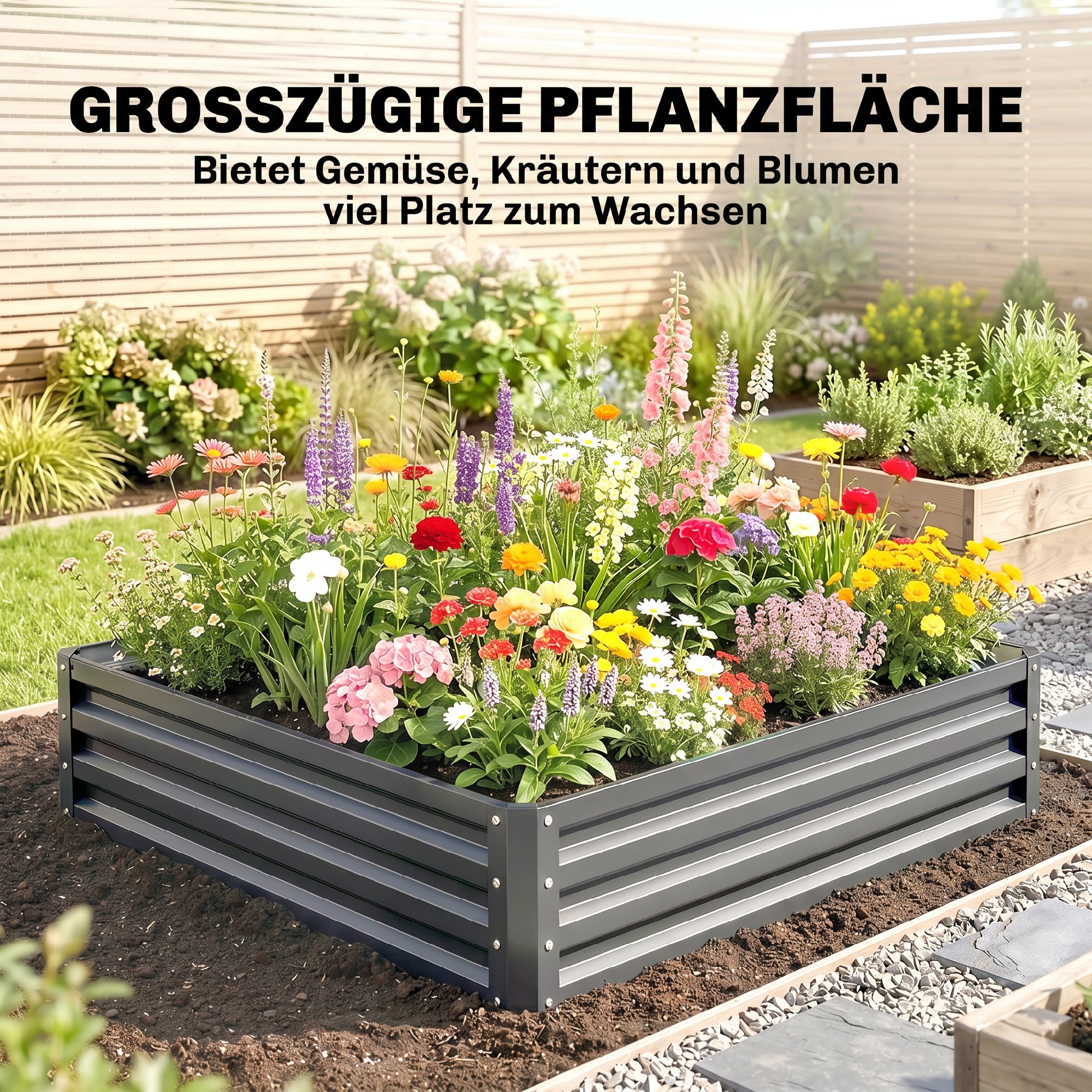 Gartenbeet, Pflanzkasten Mit Stahlkorpus, Hellgrau, 120 X 120 X 30 Cm.