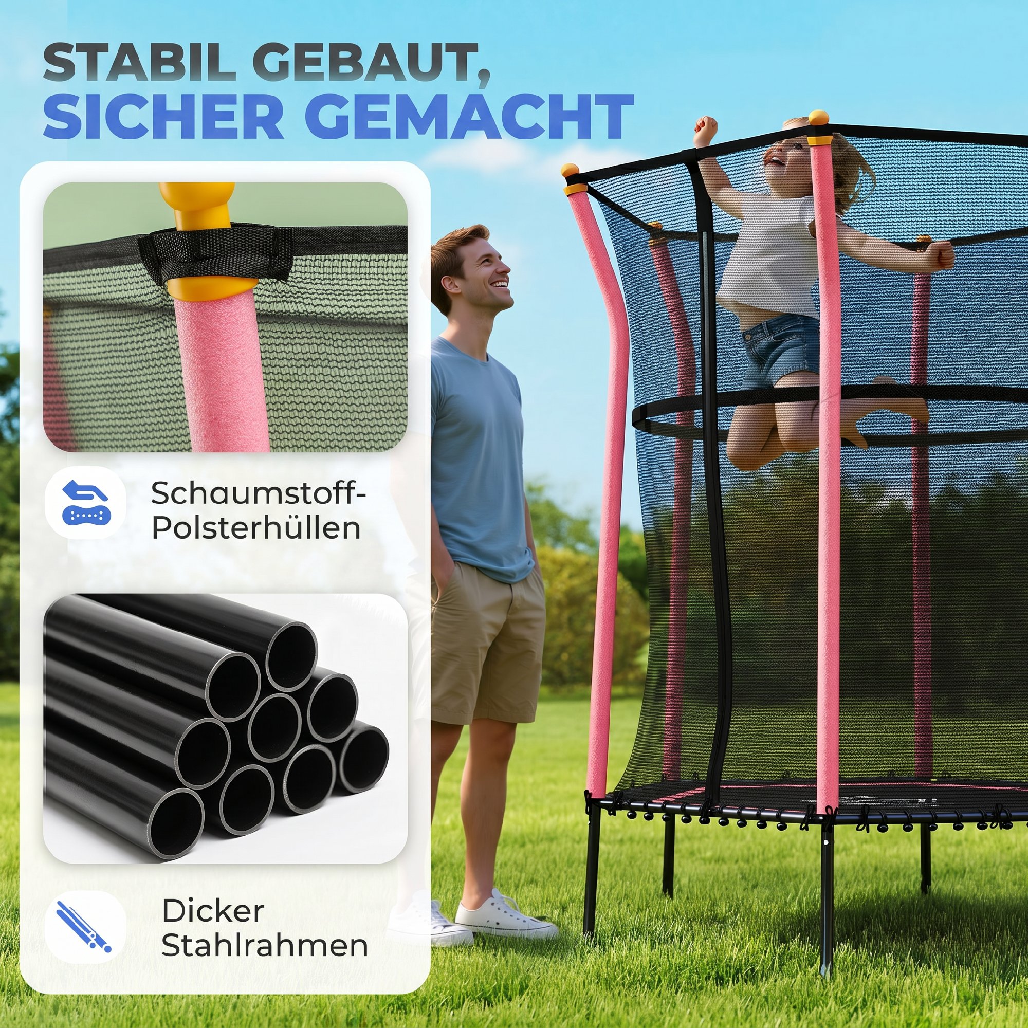 Kindertrampolin, Durchmesser 163,5 Cm, Mit Sicherheitsnetz, Weich, Stahl, Tragfähigkeit Bis Zu 50 Kg.