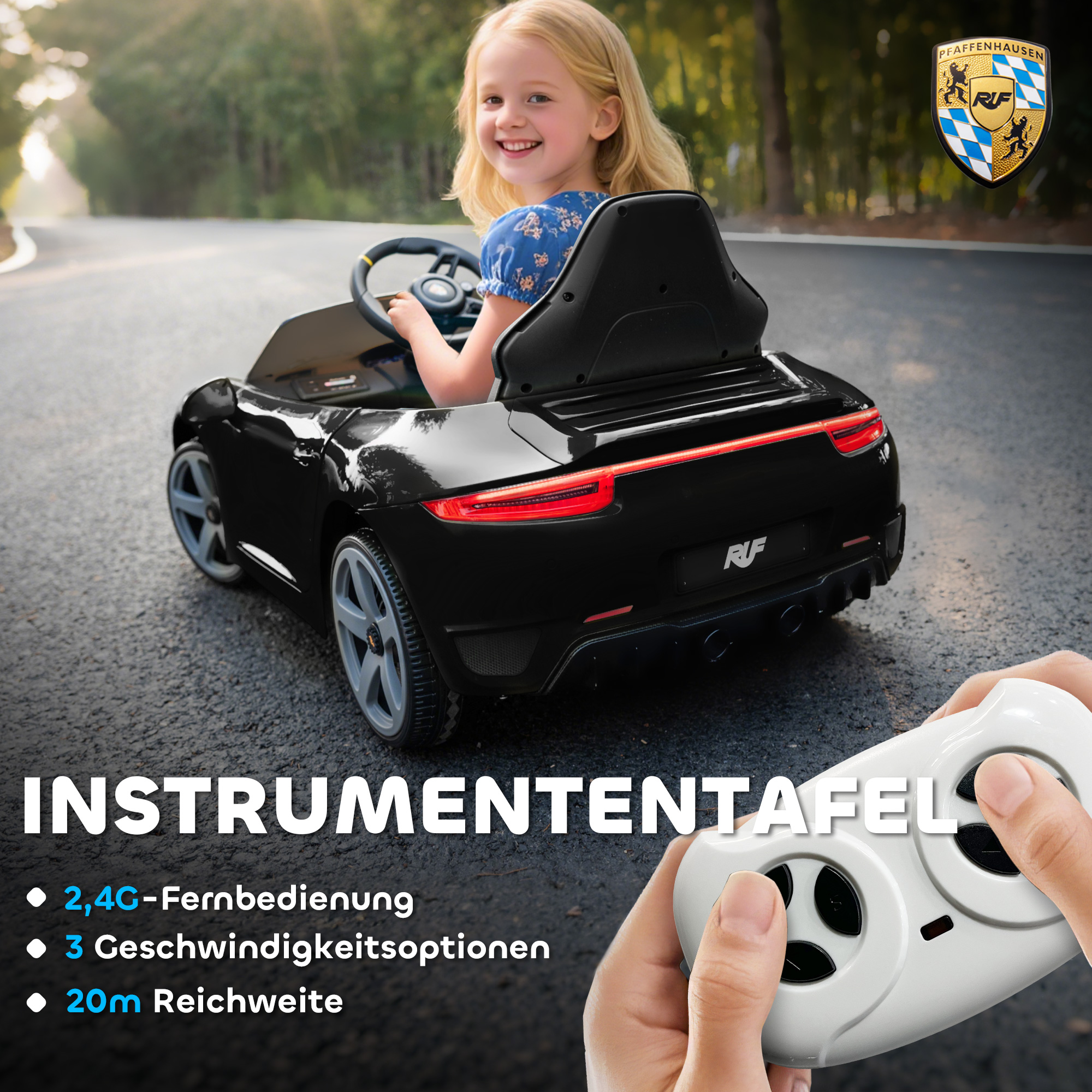 Elektrisches Kinderauto Mit Fernbedienung, Musik, Soundsignal, Usb-anschluss, Sicherheitsgurt, Für Kinder Von 3 Bis 5 Jahren, Schwarz.