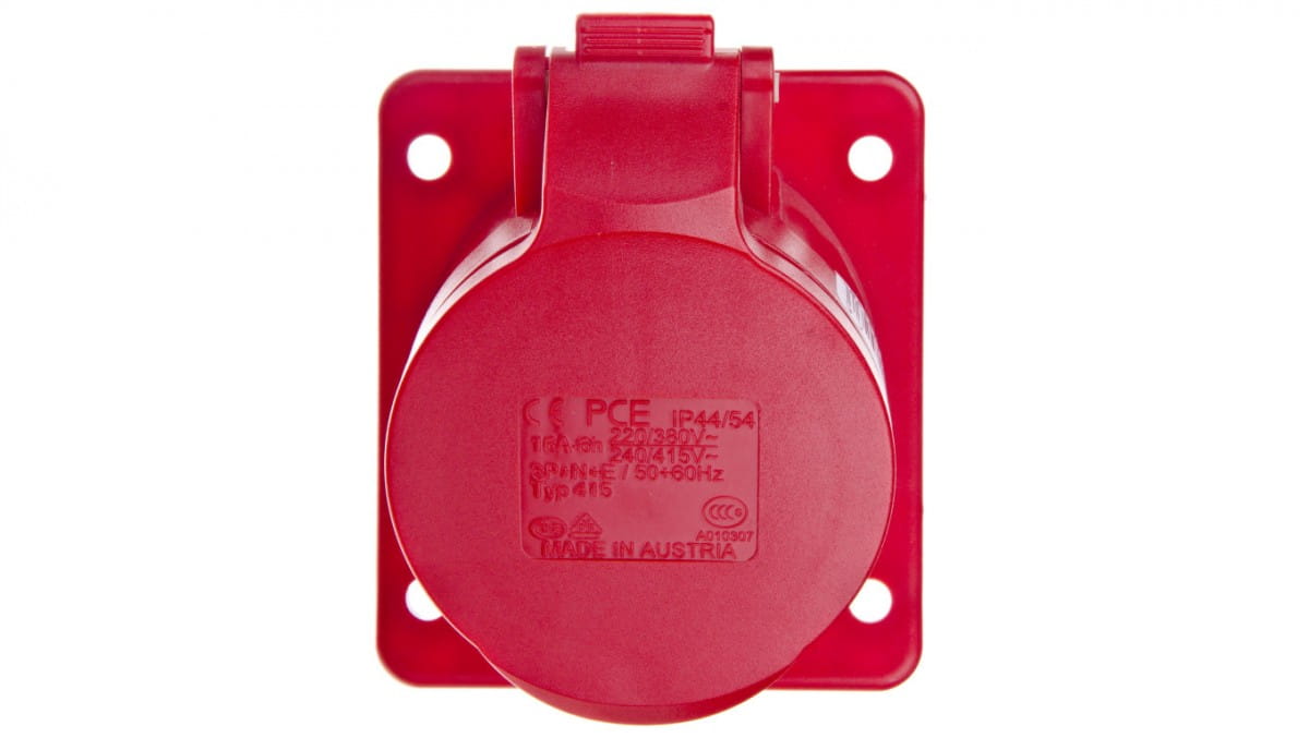 Winkel-einbausteckdose 16a 5p 400v /75x85/ Rot Ip44 415-6f87