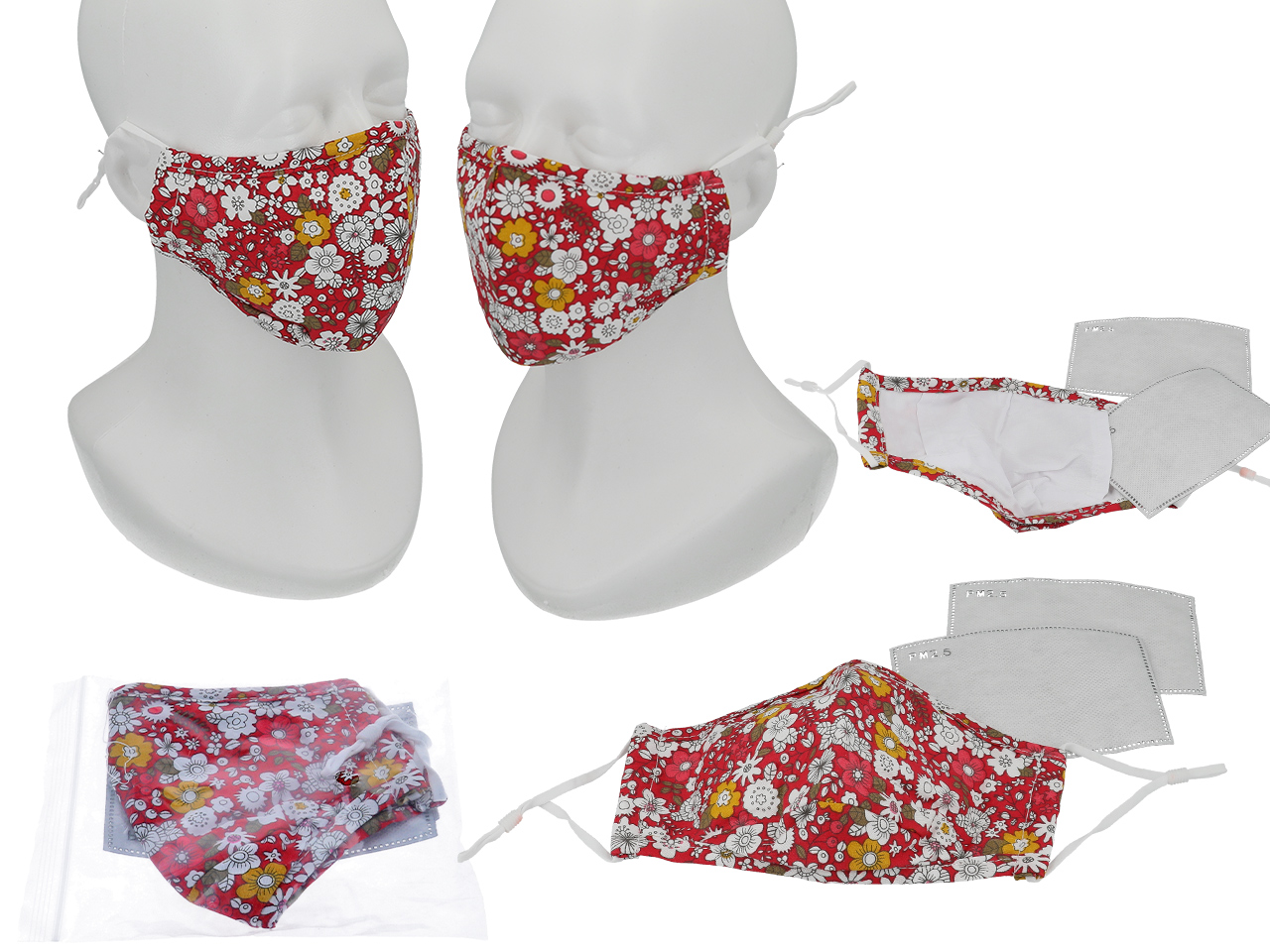 Wiederverwendbare Gesichtsmaske Aus Rotem Stoff Mit Blumenmuster
