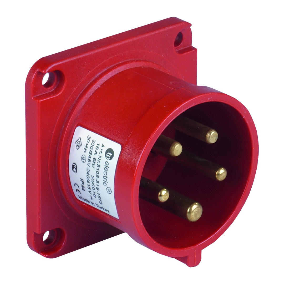 Gerader Cee-einbaustecker 5p 16a 400v Ip44 70x70mm
