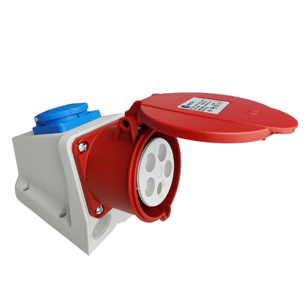 Kombinierte Wandsteckdose 32a 5p Cee 400v + Schuko 230v Ip44 Mit Erdung