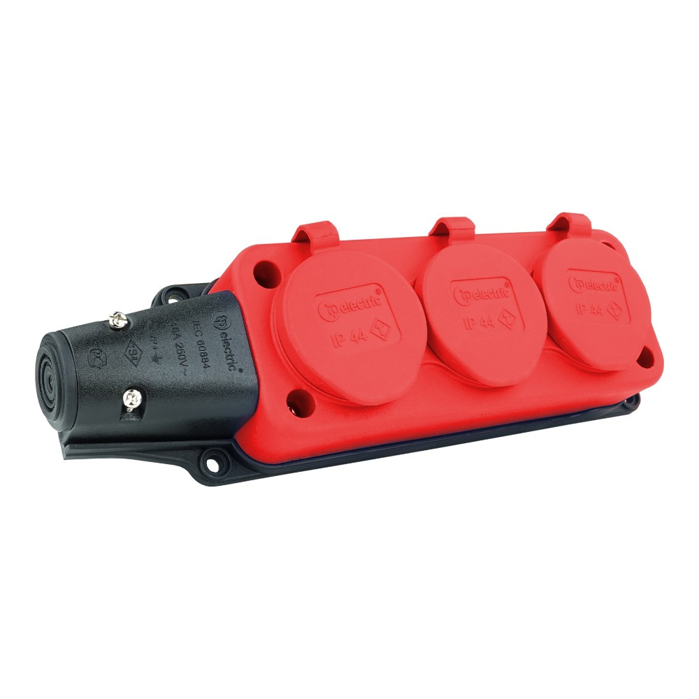 Steckdosenleiste Mit 3 Steckdosen, 16 A, 230 V, Ohne Kabel, Roter Schuko-stecker