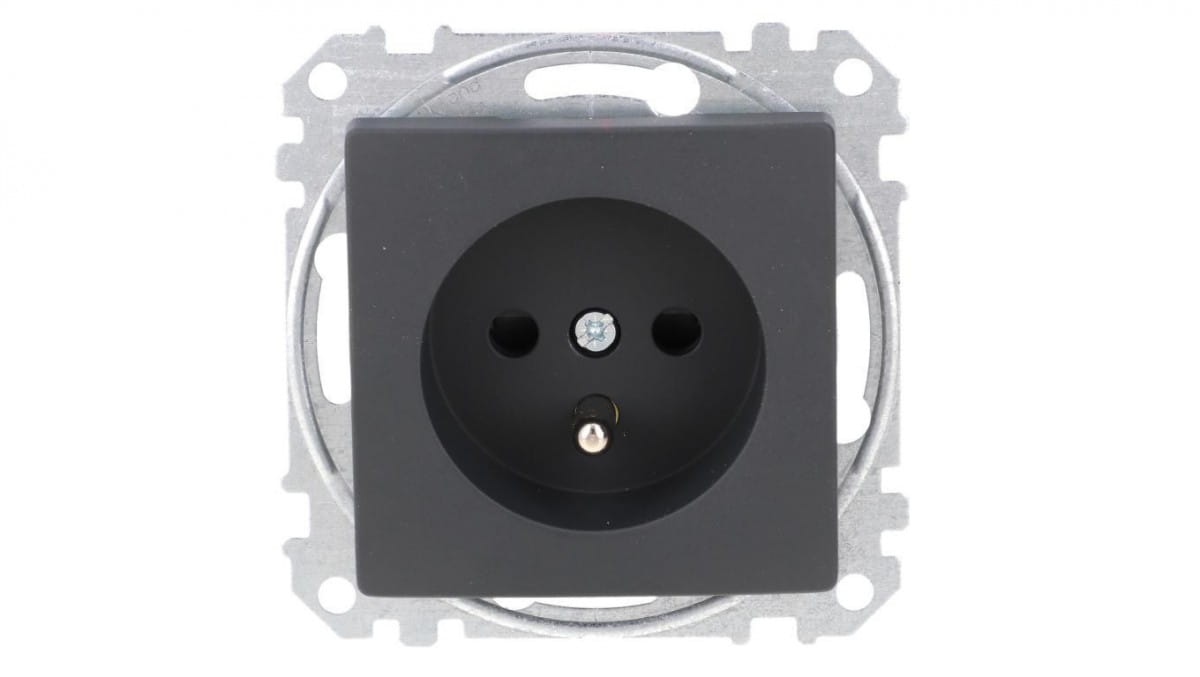 Steckdose 2p+pe Mit Leiterbahnabdeckungen, Klemmen Ohne Erdung, Schwarz Anthrazit, Sedna Design And Elements Sdd114012