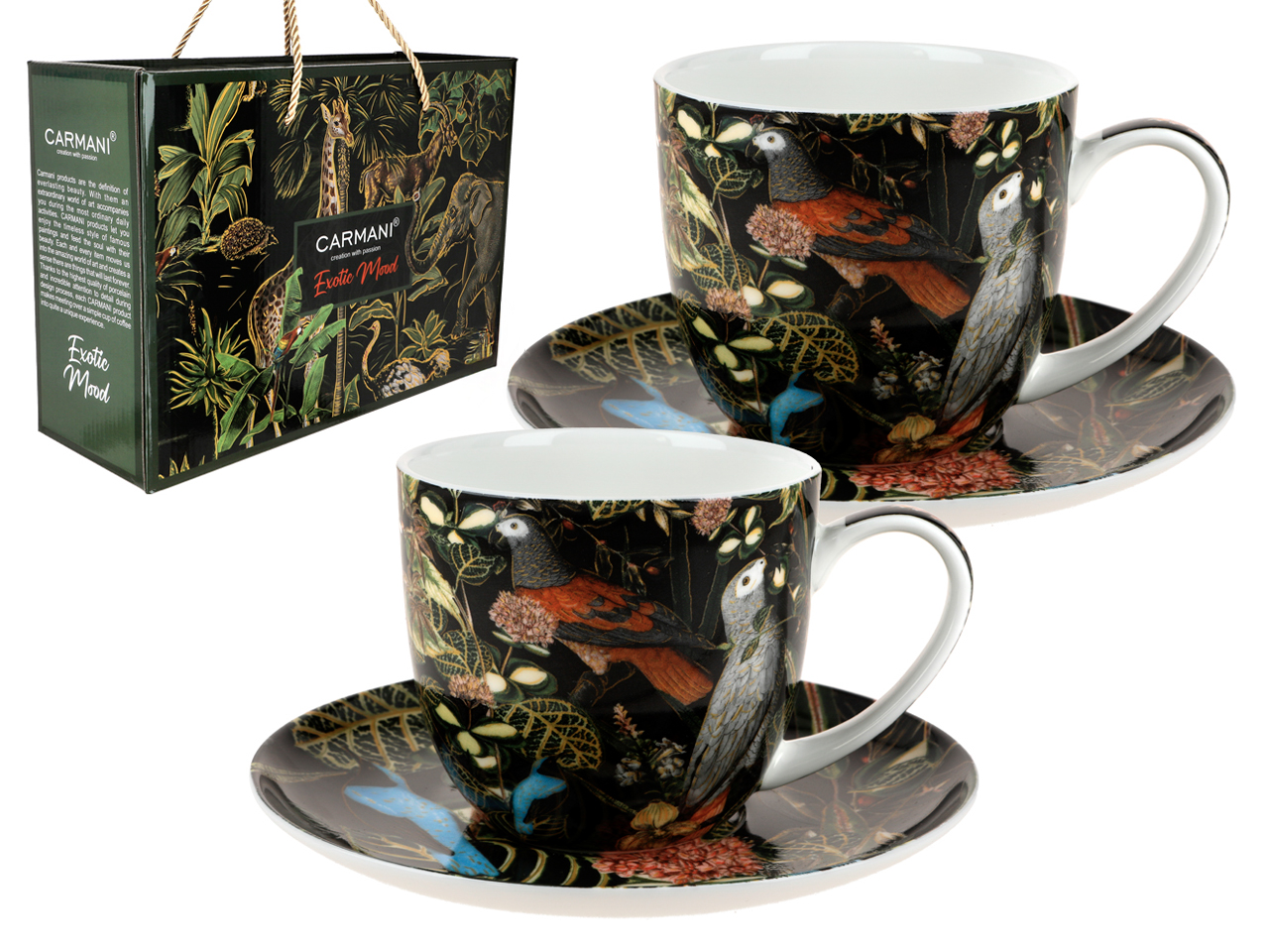 2er-set Tassen Mit Untertassen, Exotisches Flair, Blumen, Exotisches Geschenk
