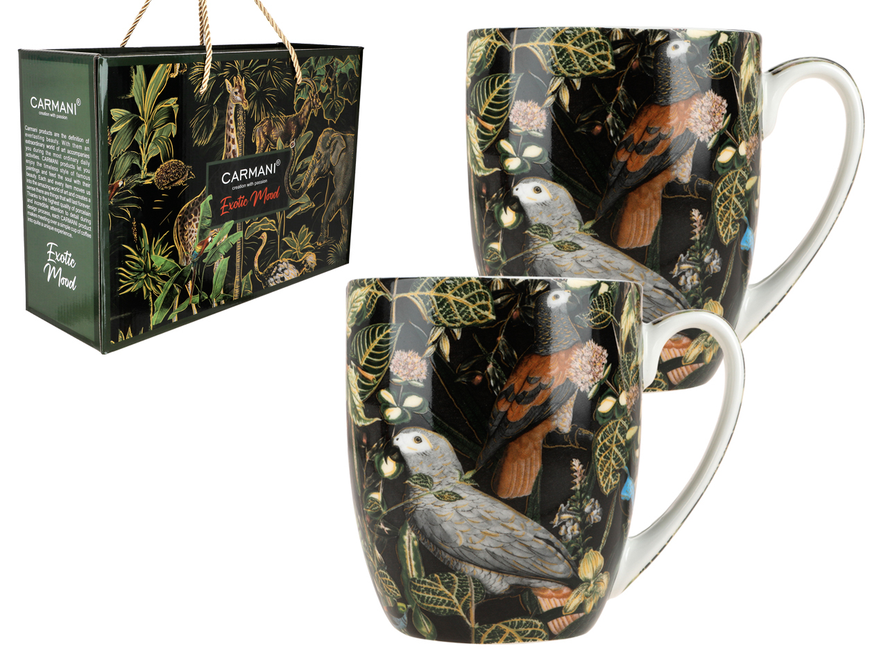 Set Mit 2 Porzellanbechern, Exotisches Stimmungsmotiv Mit Blumen Und Blättern, Exotisches Zuhause