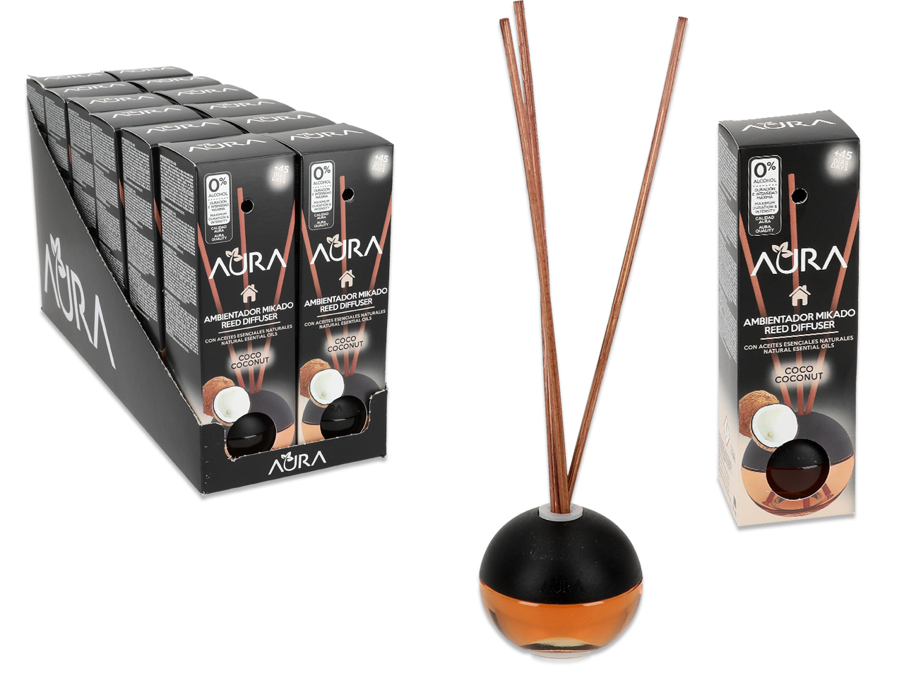 Set Mit 12 Duftdiffusoren Mit Stäbchen, Kokosnuss-set, Zuhause