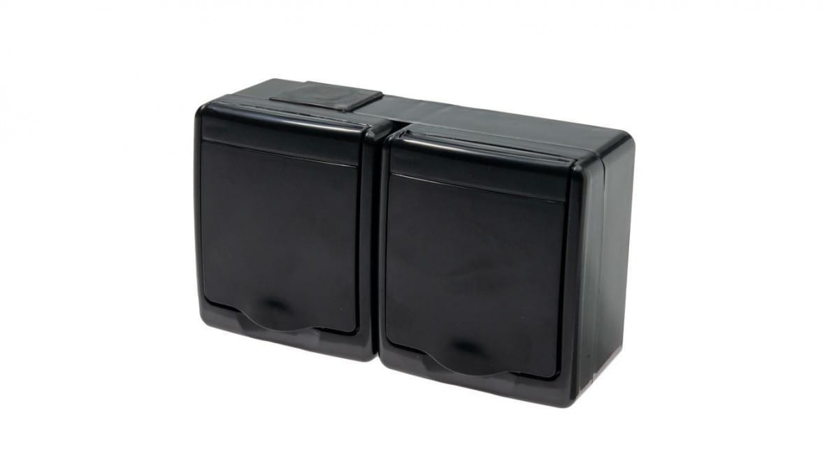 Beta Hermetic Doppel-schuko-steckdose, Schwarz, Schwarze Klappe, Ip44 /d.3713scgg/1/