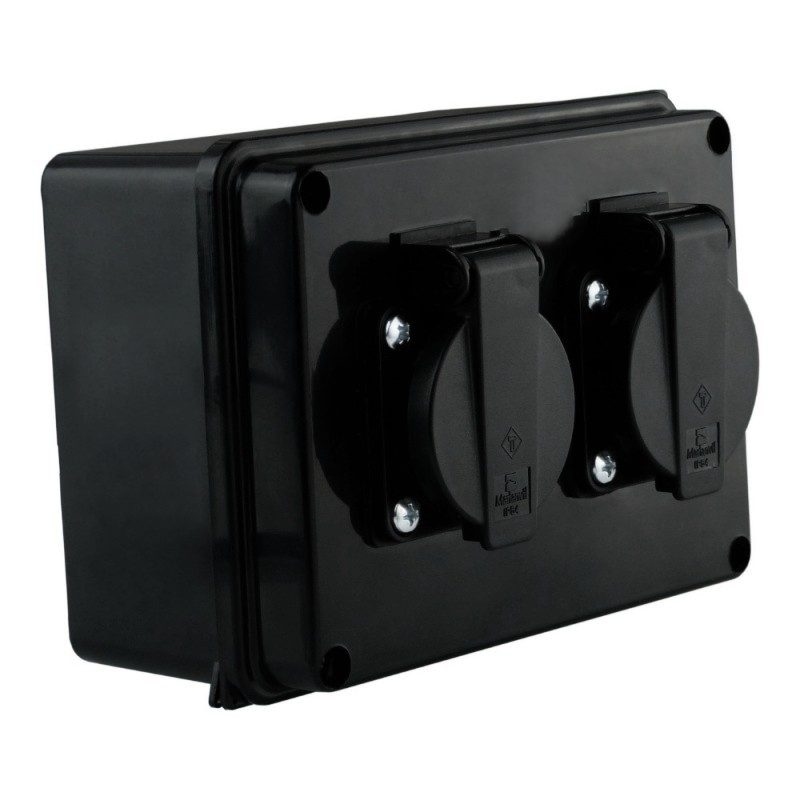 Hermetische Anschlussdose Mit 2 X 230-v-schuko-steckdosen, Schutzart Ip54, Aufputzmontage